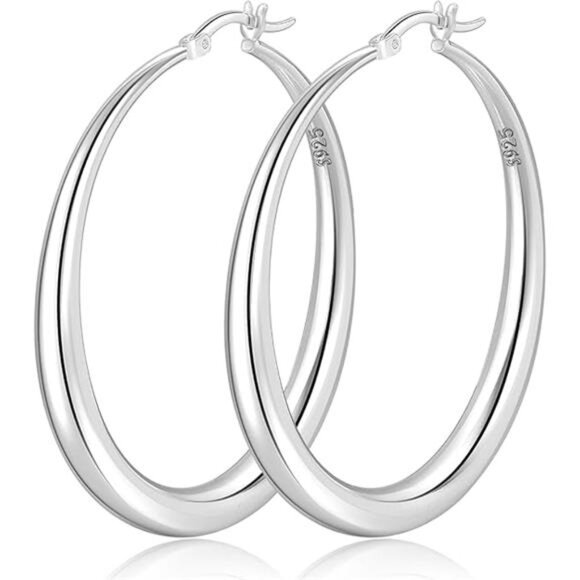 S925 Sterling Silver Hoop Earrings Large Silver Hoop Earrings for Women Trendy - Picture 4 of 4